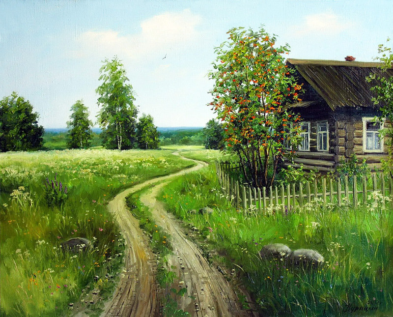 картина домик в деревне фото