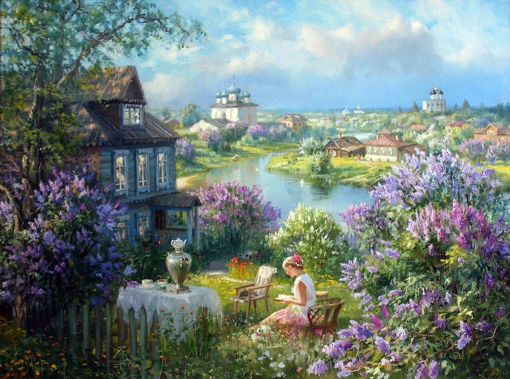 картина домик в сирени фото