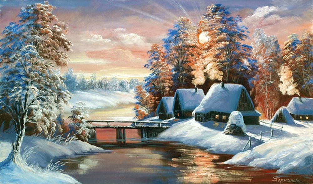 картина зимний пейзаж фото