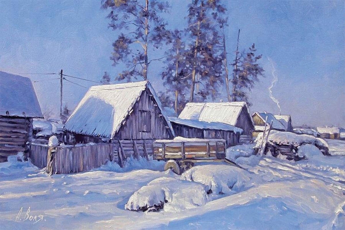 картины деревенские пейзажи зима фото