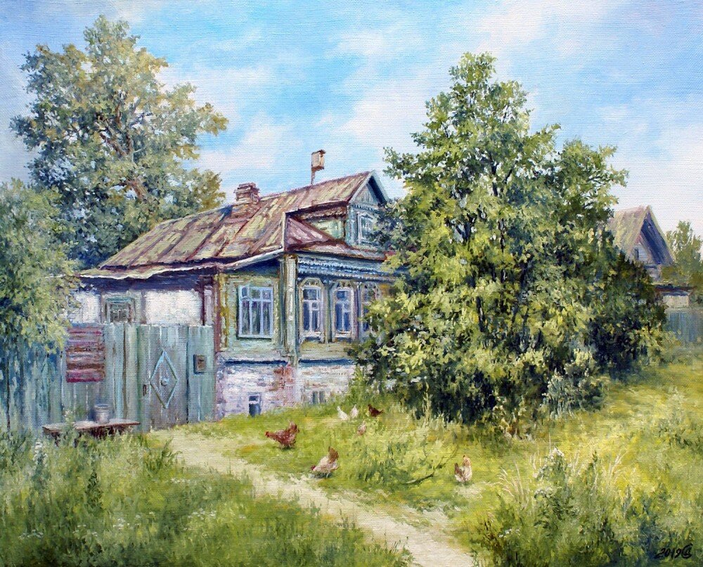картины маслом деревня летом фото