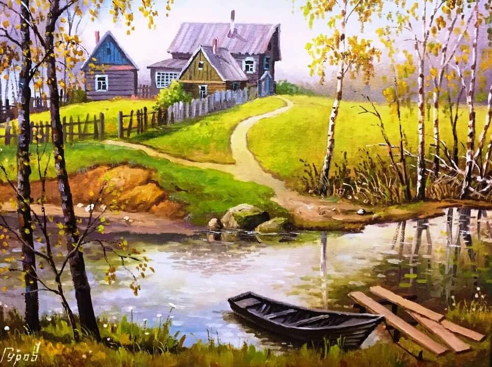 картины маслом на холсте деревенский пейзаж фото