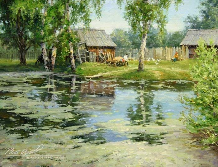 картины пейзажи деревенский пруд фото