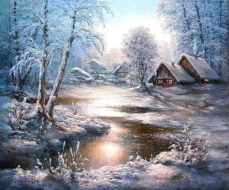 картины зима русская и река фото