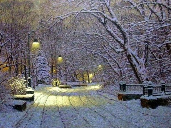 картины зима вечер парк фото