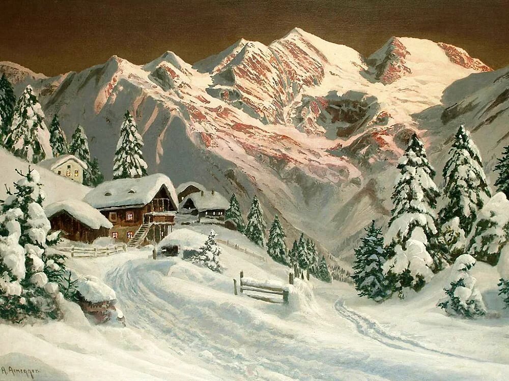 картины зимние горные пейзажи фото