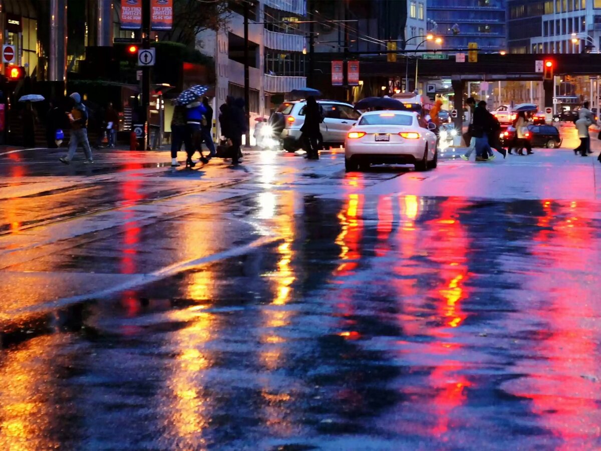 night city road street rain фото