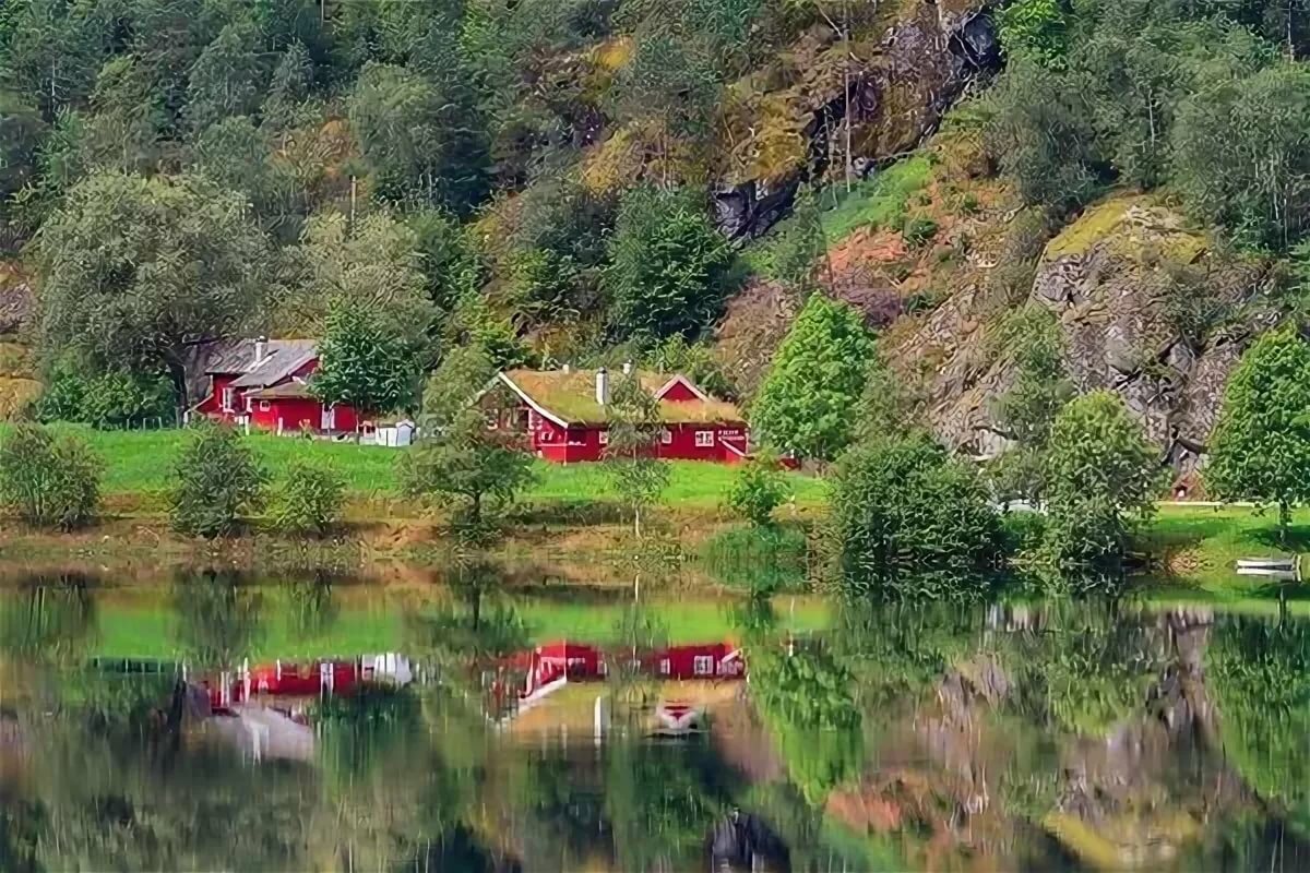 норвегия домик на озере фото