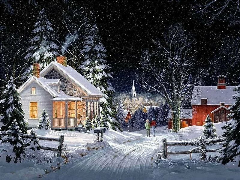 новогодние открытки с домиками фото
