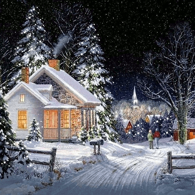 новогодние открытки с домиками фото