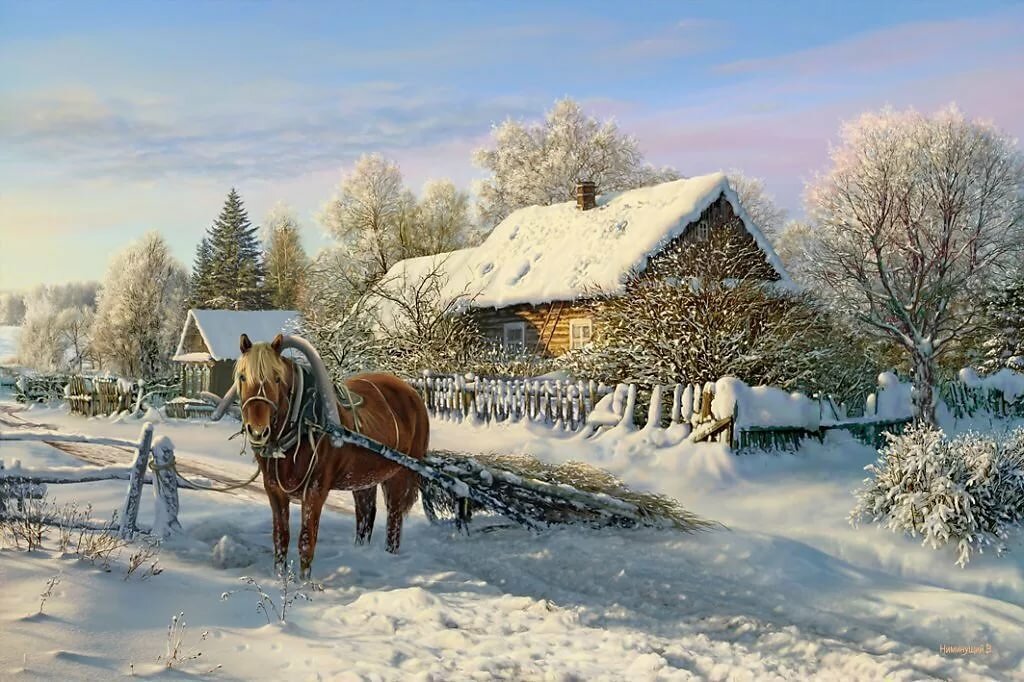 обои зима в деревне фото