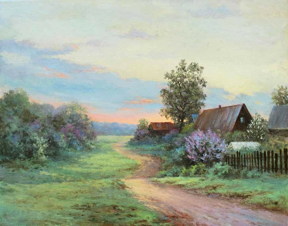 пейзаж вечер живопись сельский деревня фото