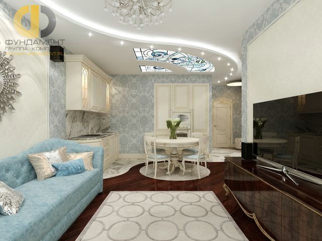 потолок гостиная кухня с эркером фото