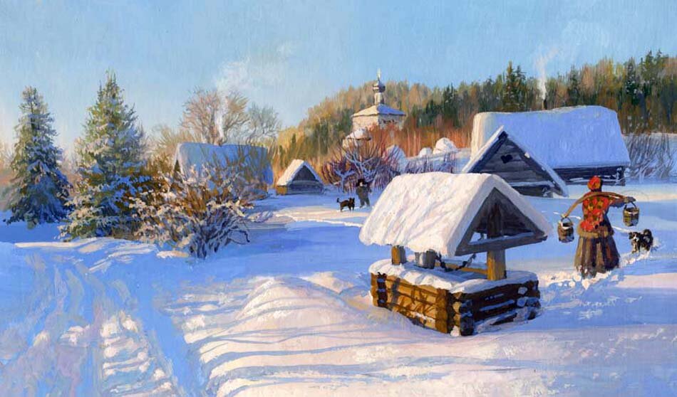 русская зима в деревне картинки фото
