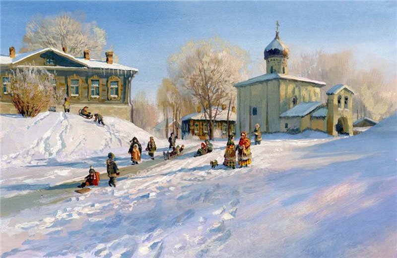 русская зима живопись фото