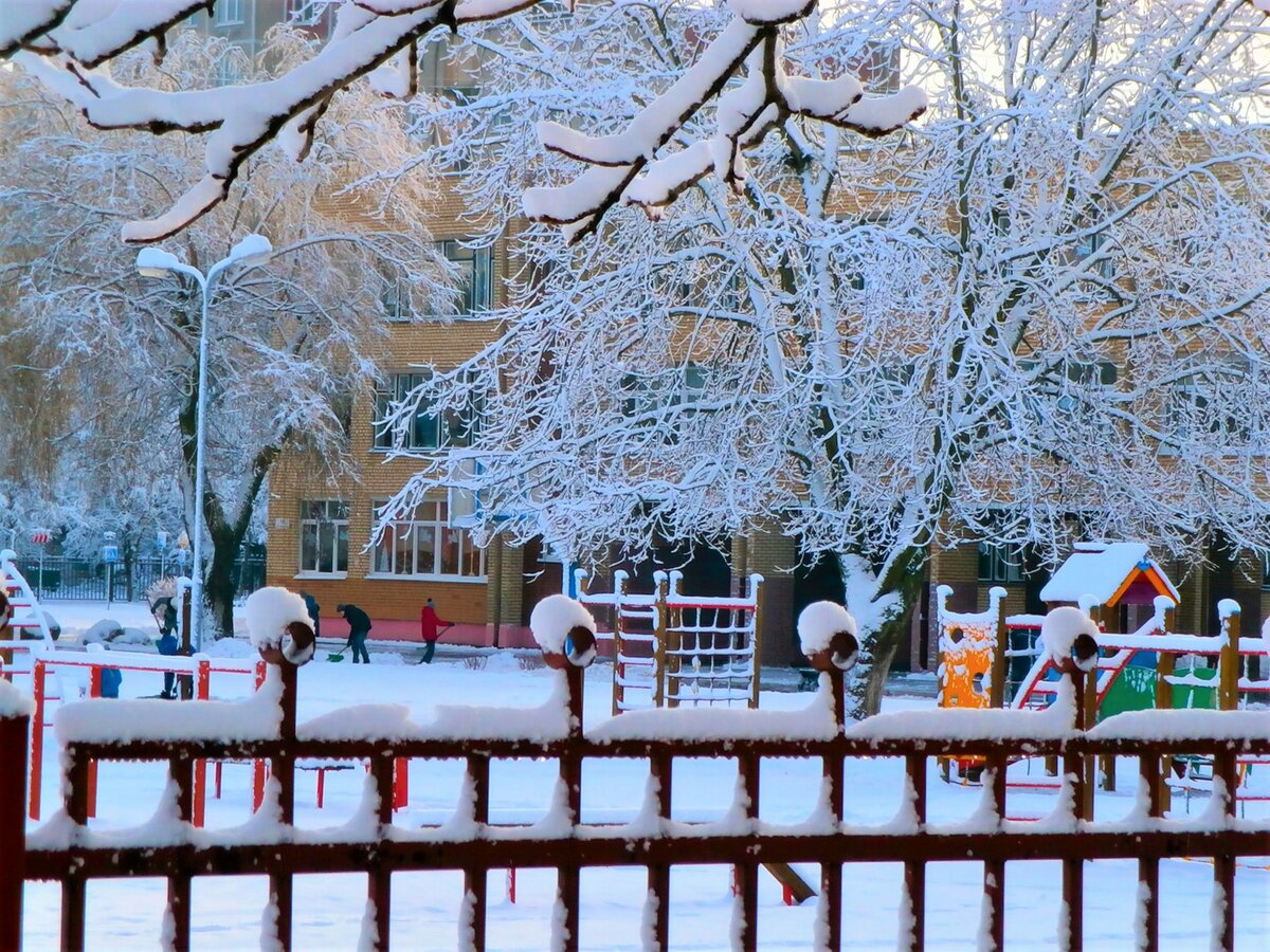 заснеженный двор зима фото