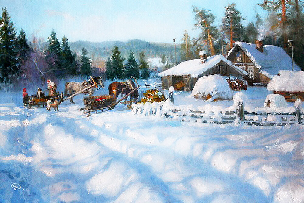 живопись картина зимний хутор фото