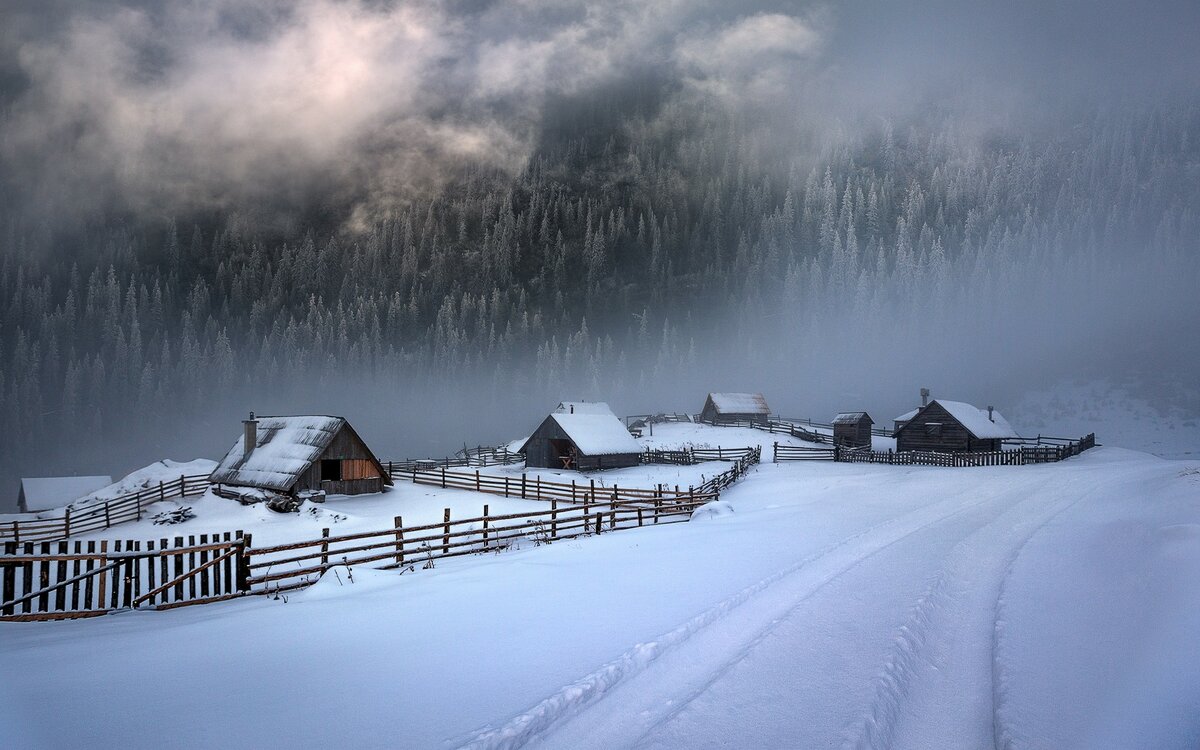 зима снег деревня фото