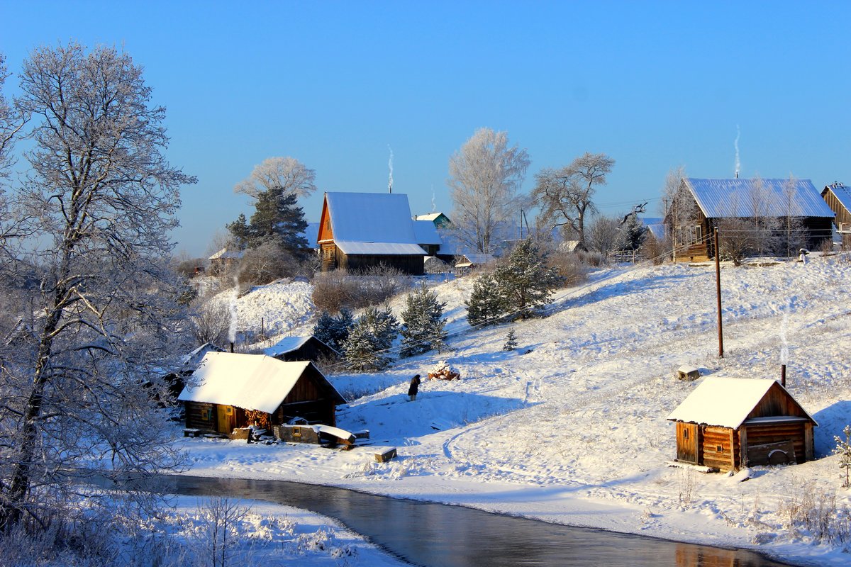 зима в белорусской деревне фото