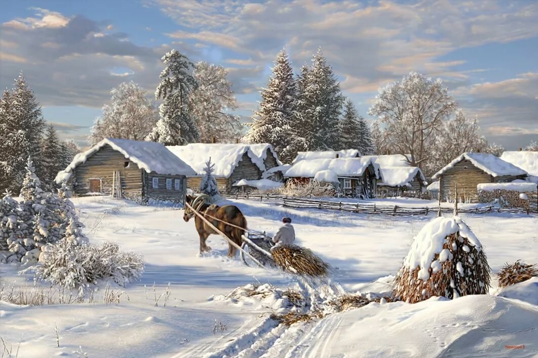 зима в деревне фото