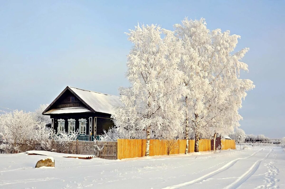 зима в деревне картинки фото