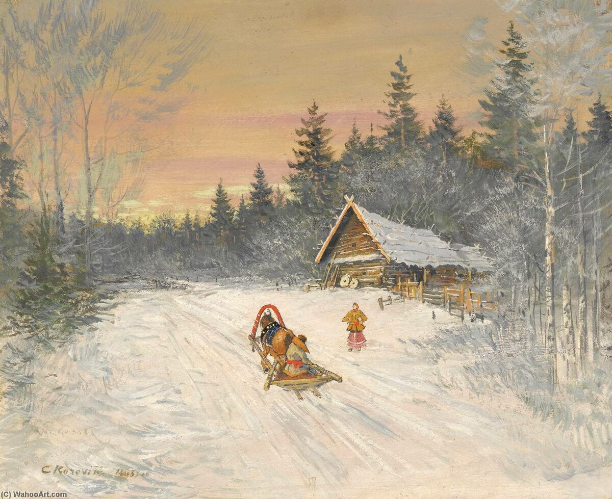 зима в деревне живопись фото