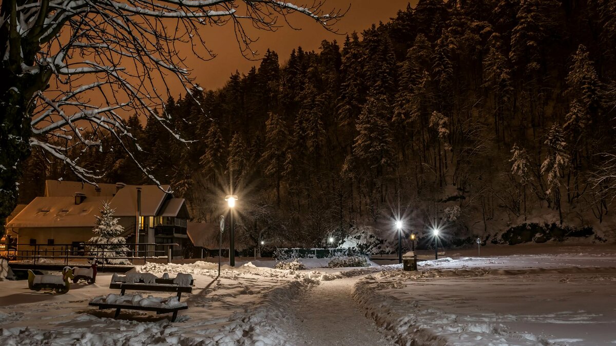 зима в городе фото вечером фото