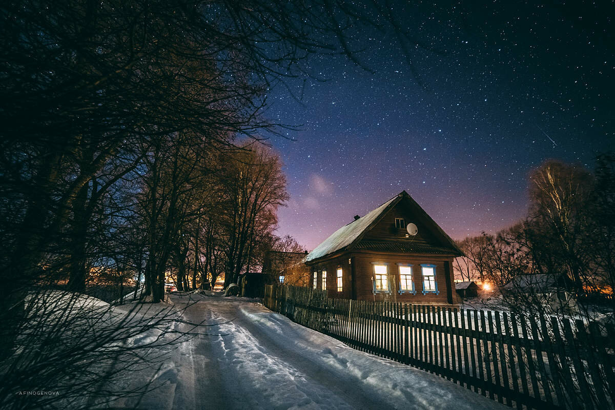 зима вечер дом фото