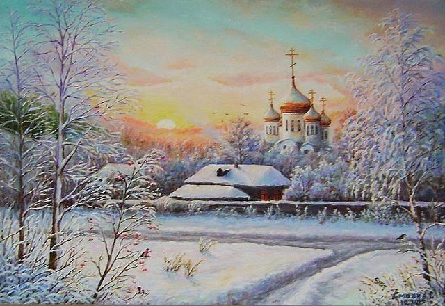 зимние церквушки на картинах фото
