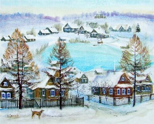 зимний деревенский пейзаж в живописи фото