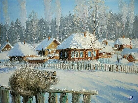 зимний деревенский пейзаж в живописи фото