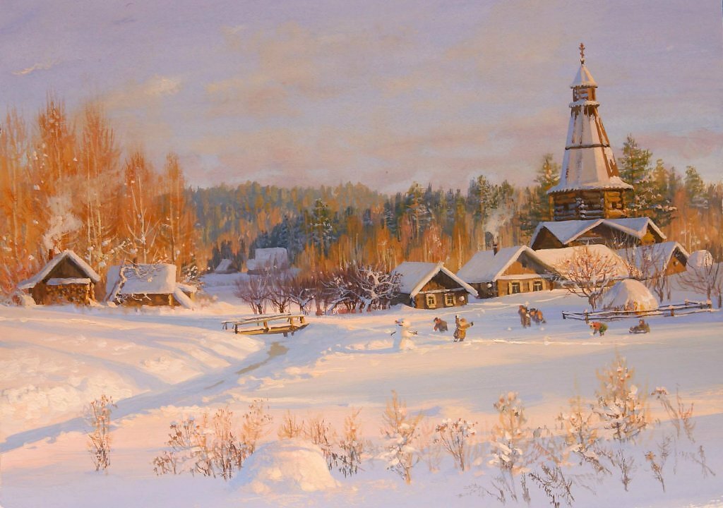 зимний деревенский пейзаж в живописи фото