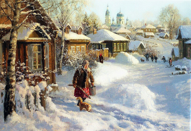 зимний деревенский пейзаж в живописи фото
