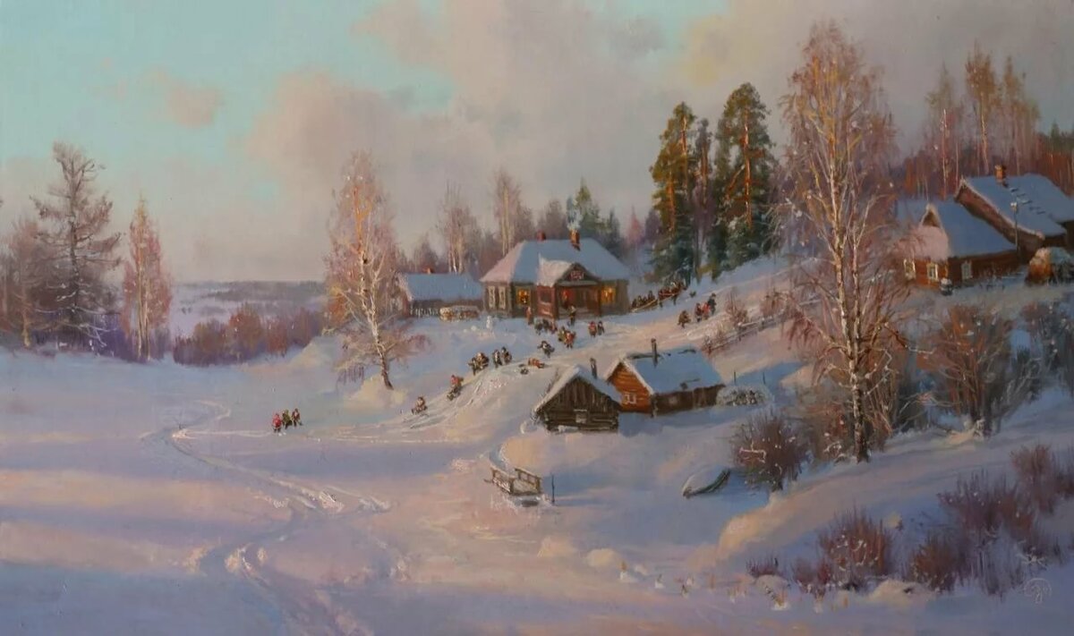 зимний деревенский пейзаж в живописи фото