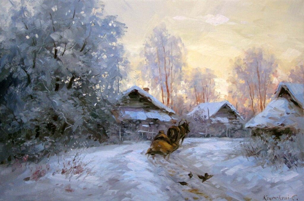зимний деревенский пейзаж в живописи фото