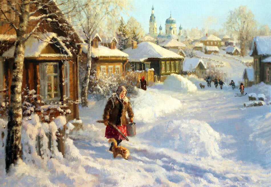 зимний деревенский пейзаж в живописи фото