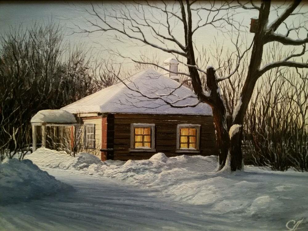 зимний домик в деревне картинки фото