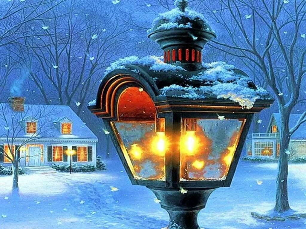 зимний фонарь живопись фото