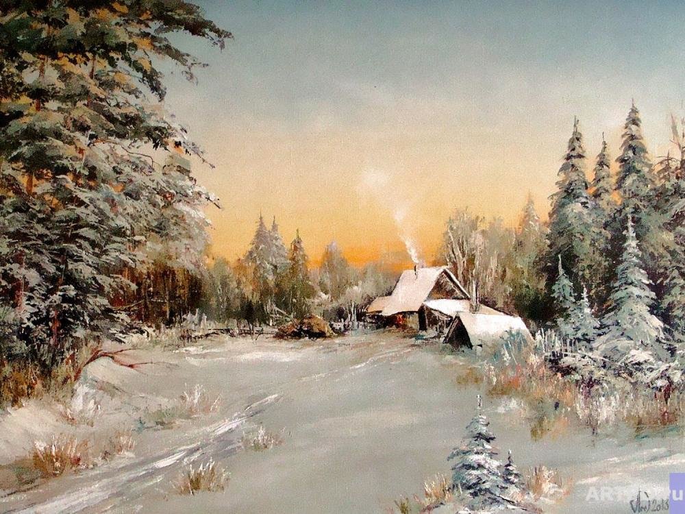 зимний пейзаж маслом фото