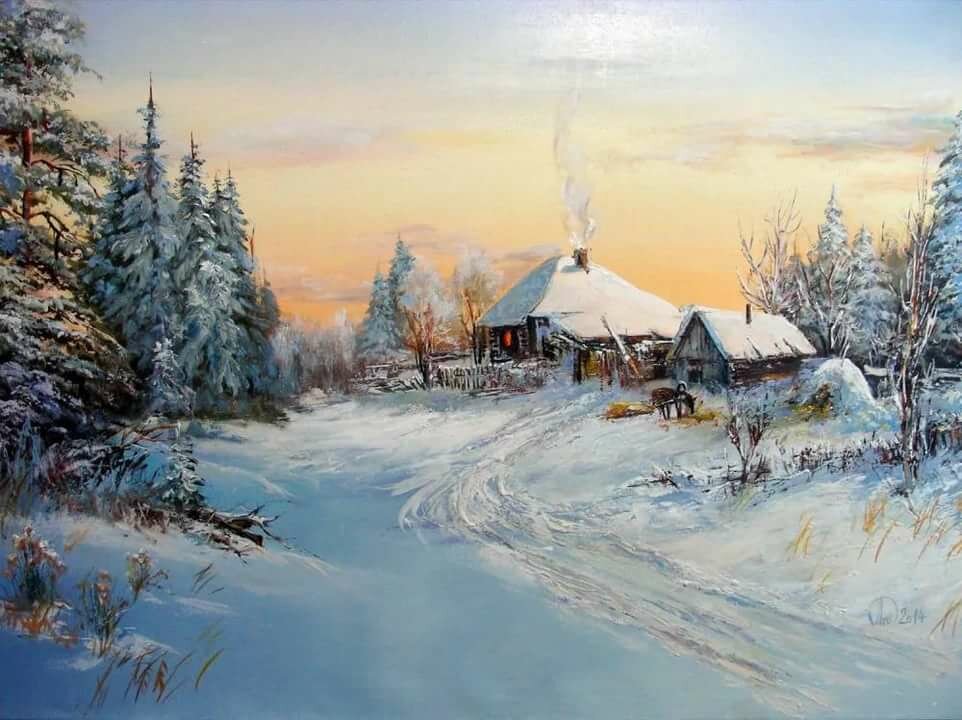 зимний пейзаж маслом картины фото