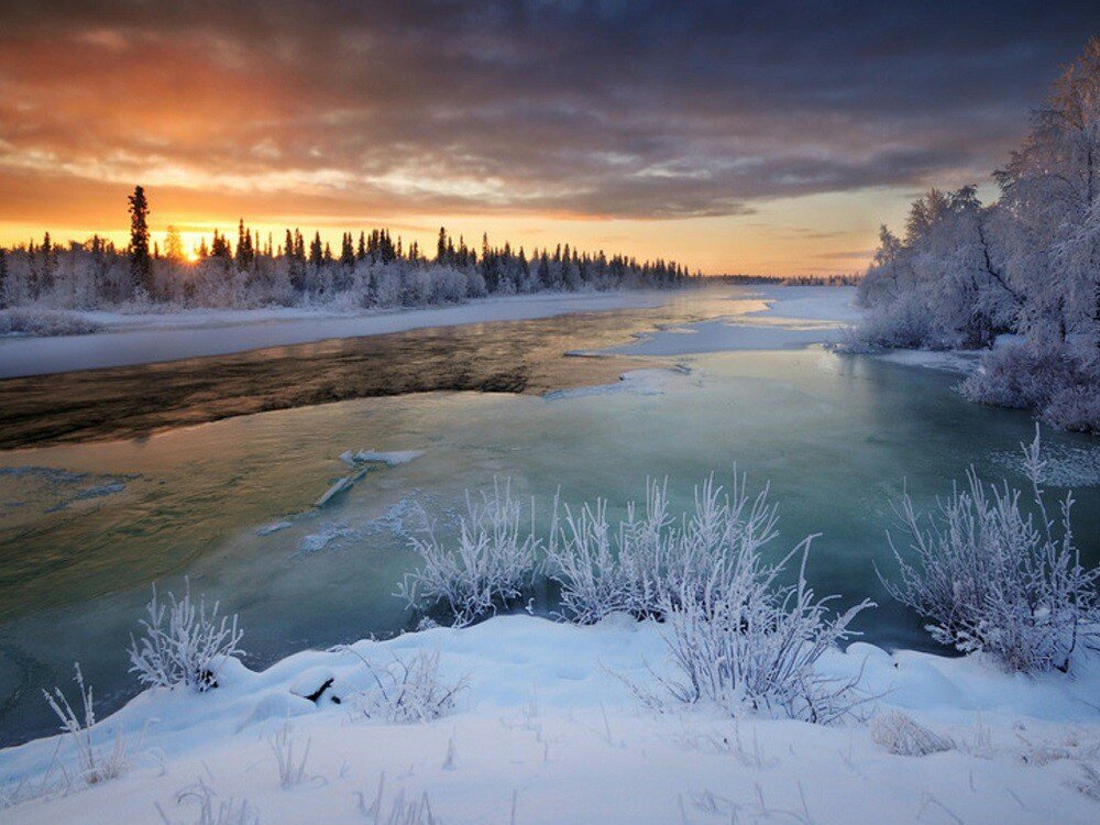 зимний пейзаж с рекой фото