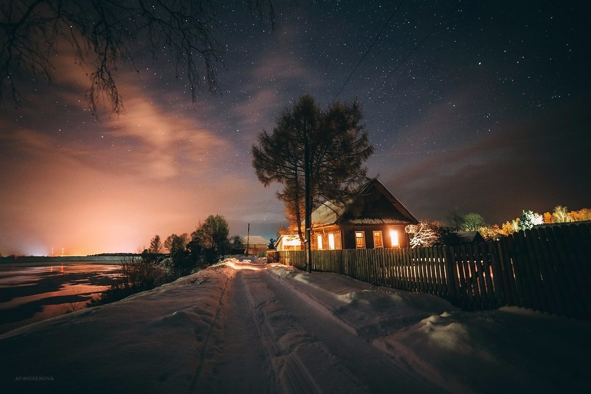 зимняя ночная деревня фото